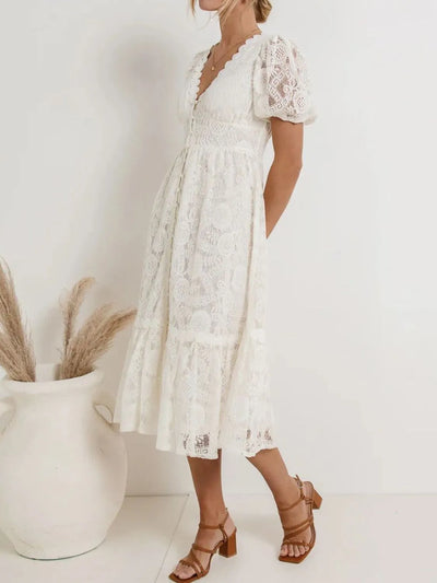 Lace V-Neck Short Sleeve Dress