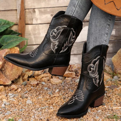 Western Cowboy Boots with Embroidered Design