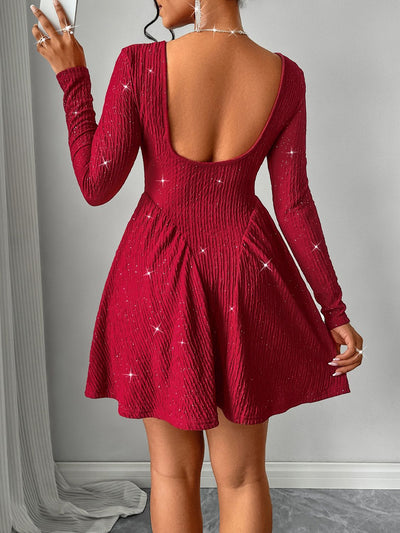 Backless Glitter Mini Dress - Party-Ready Elegance