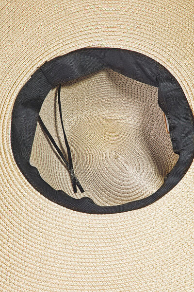 Fame Rope Strap Wide Brim Weave Hat for Summer Style