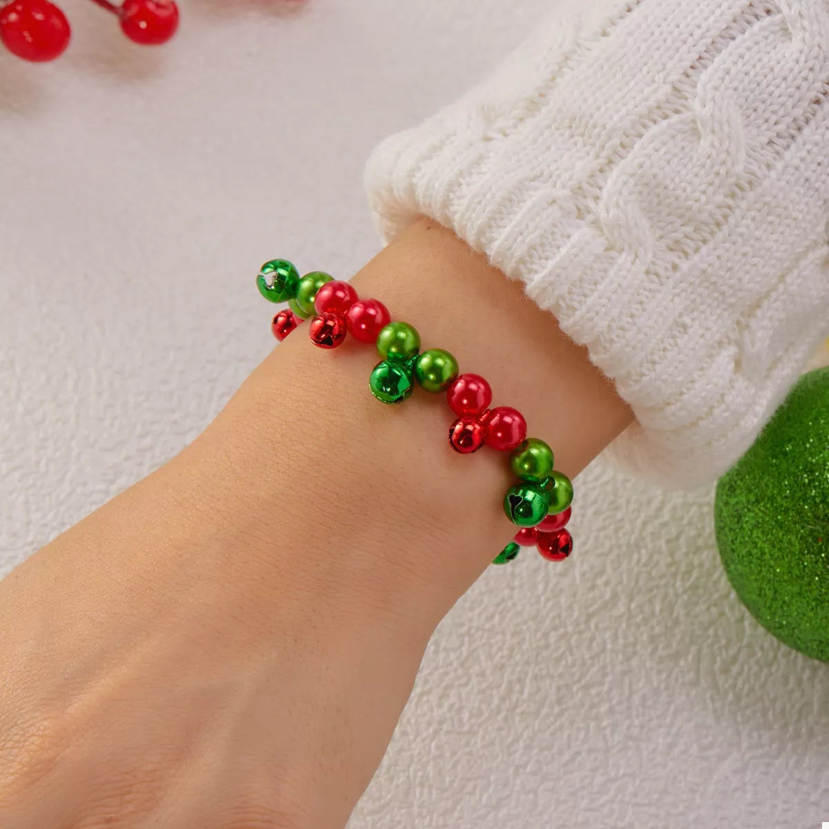 Christmas Holiday Beaded Bell Bracelet