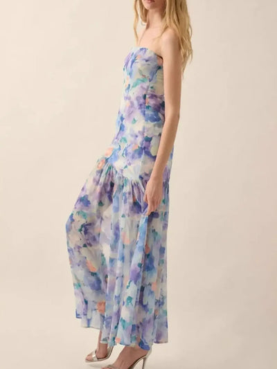 Strapless Floral Maxi Dress with Side Slit