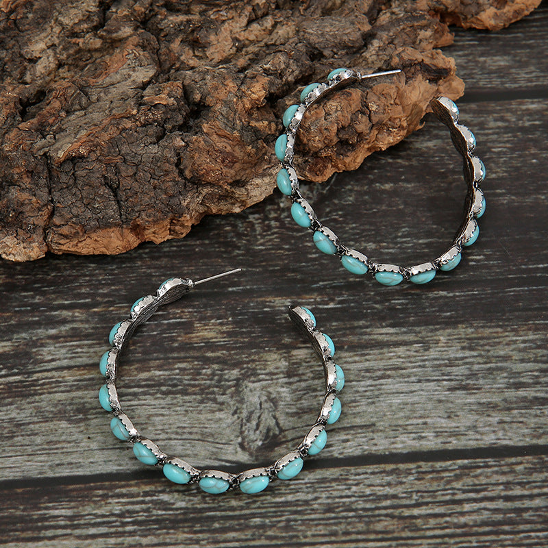 Trendy Boho Artificial Turquoise C-Hoop Earrings