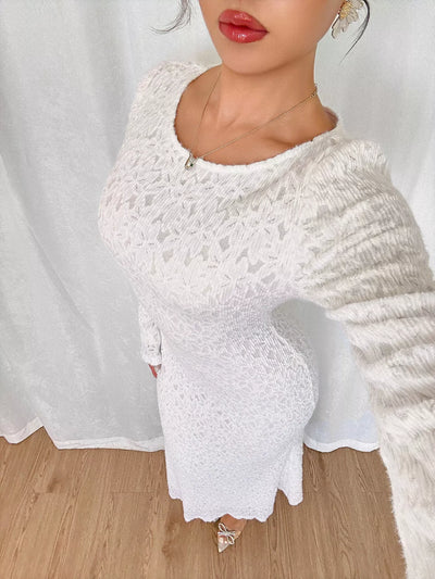 Lace Round Neck Flare Sleeve Dress