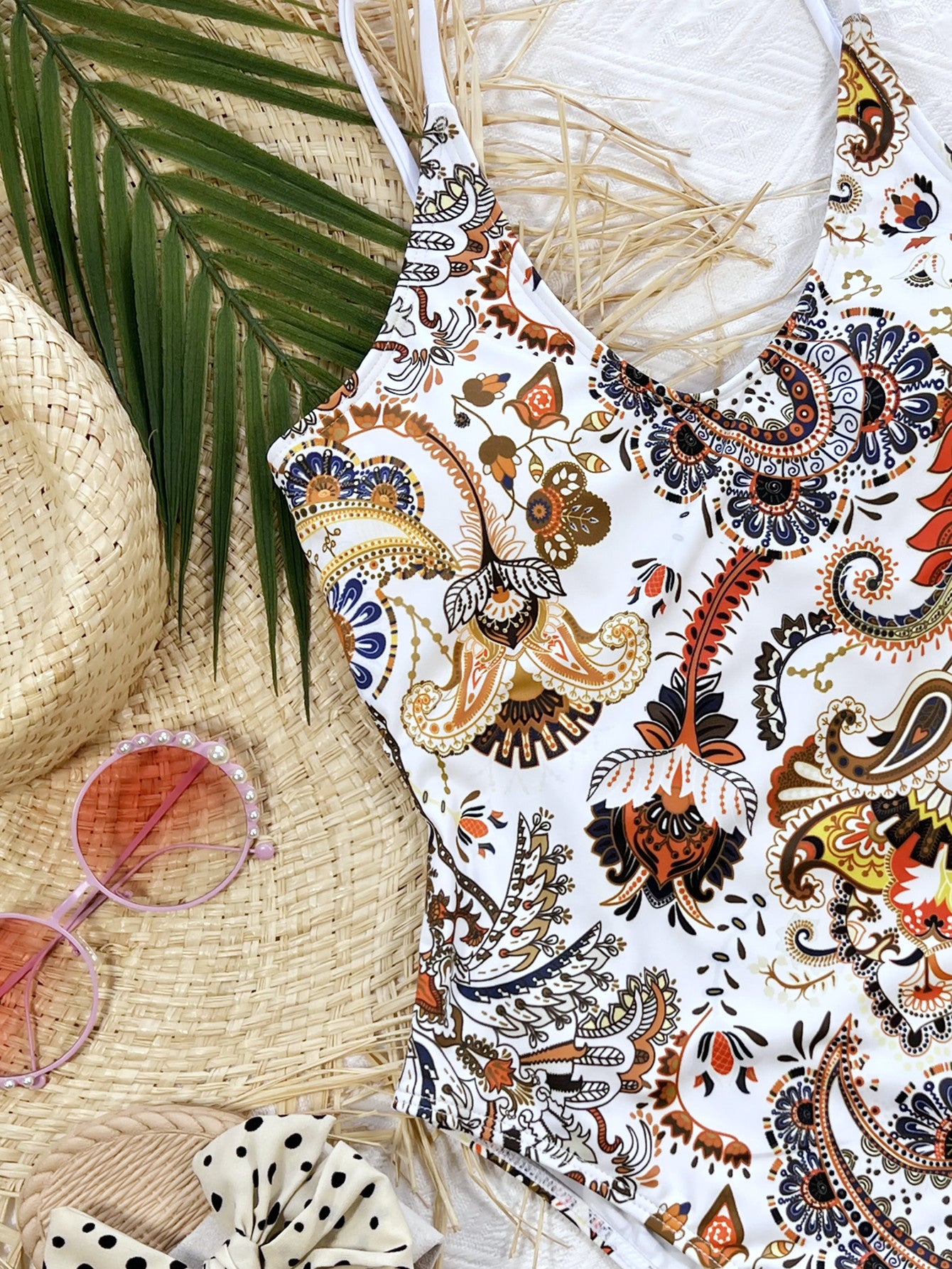 Chic Printed Tie Back Scoop Neck One-Piece Swimsuit