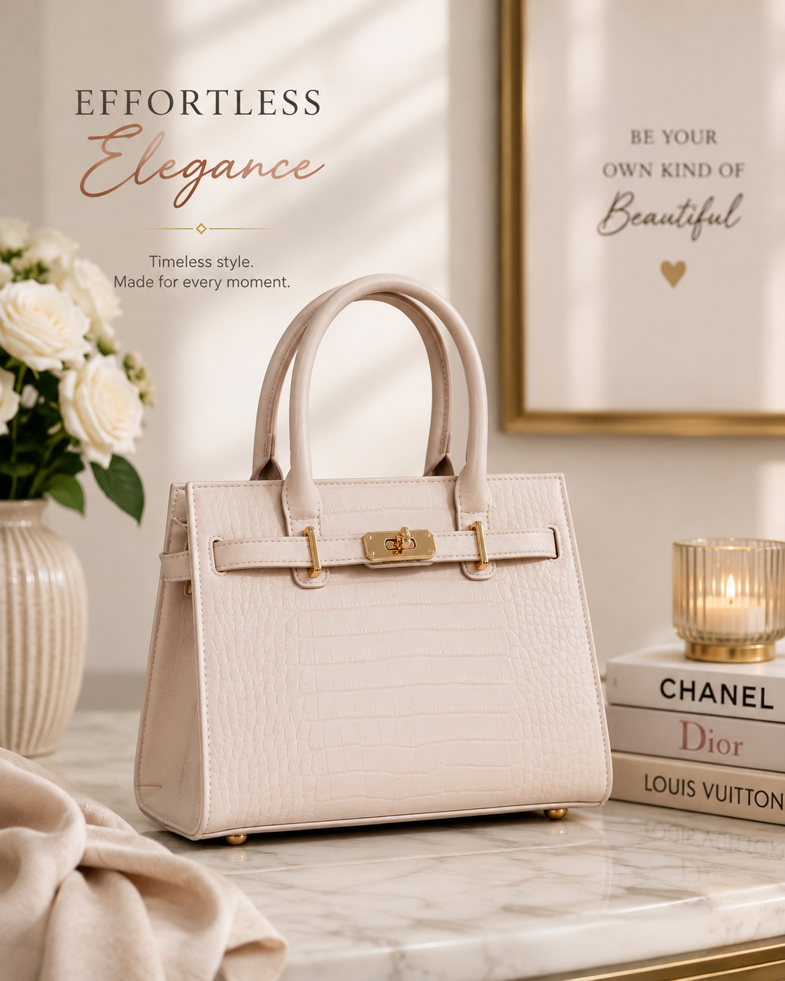 Crocodile-Embossed Leather Top Handle Handbag