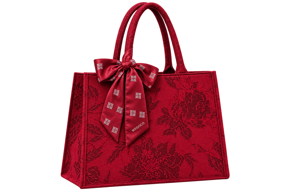 Floral Embossed Tote Handbag with Scarf Accent