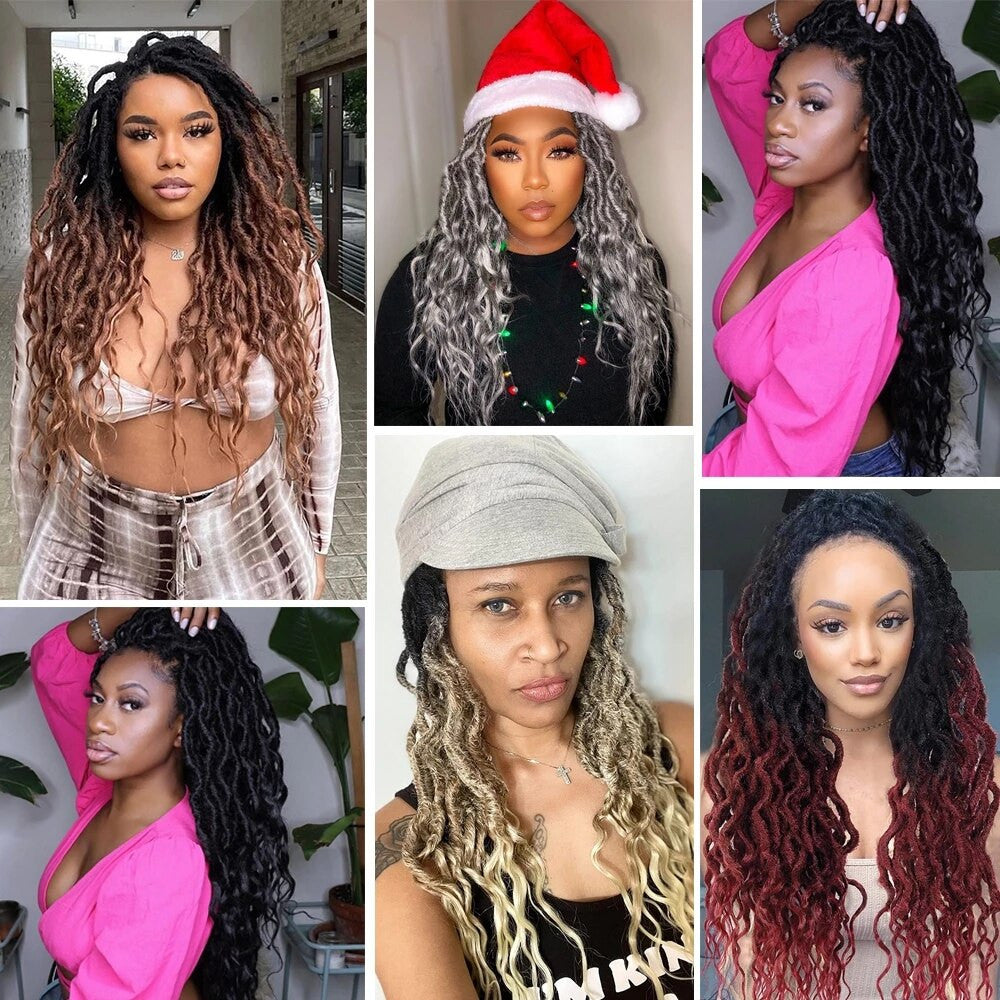 Sambraid Faux Locs Crochet Hair Wavy Goddess Locs Crochet Braids Curly