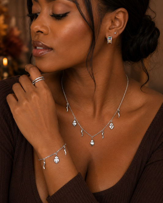 Heart Charm Bracelet & Necklace Set | 18K Gold-Plated
