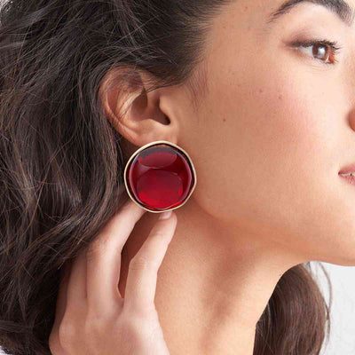 Trendy Red Alloy Geometric Earrings with Gold Accents