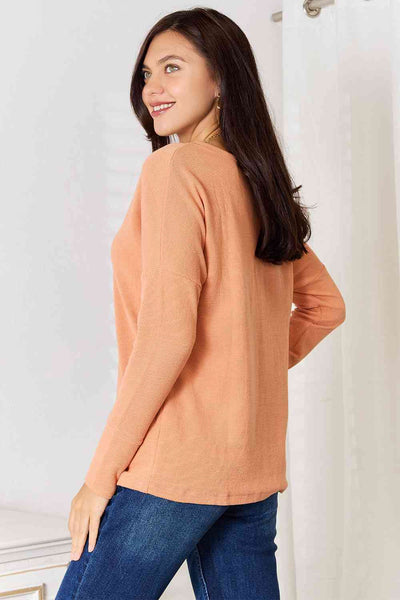 Casual & Chic Half Button Long Sleeve Top in Peach