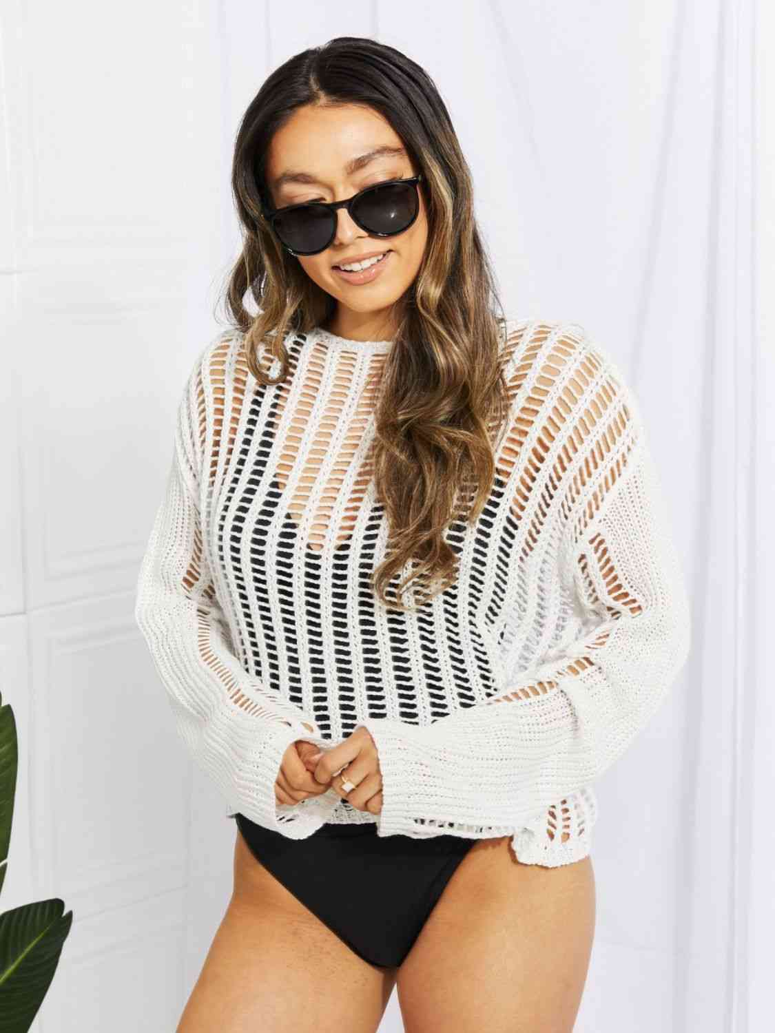 Long Sleeve Round Neck Openwork Cover-Up for Effortless Style