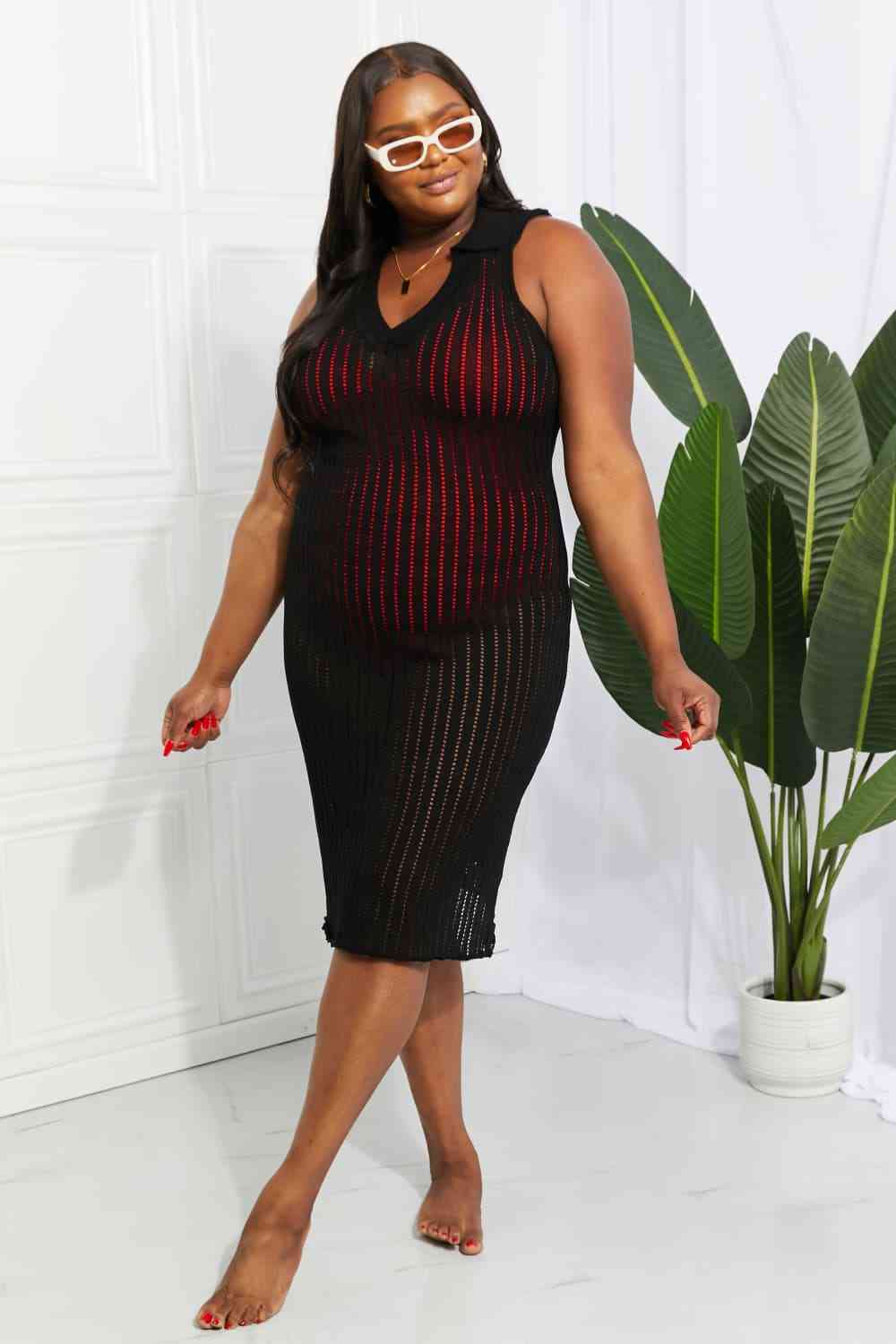 Openwork Johnny Collar Cover Up Dress for Stylish Summer