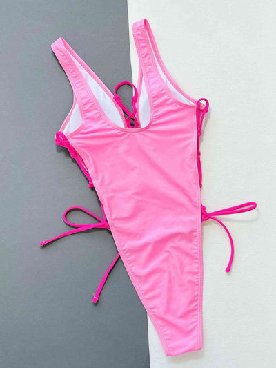 Lace-Up Deep V Sleeveless One-Piece Swimsuit for Summer Fun