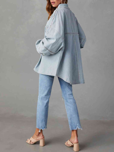 Women's Casual Button Down Raw Hem Denim Jacket