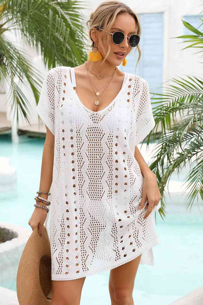 Openwork Plunge Dolman Sleeve Cover-Up Dress for Summer