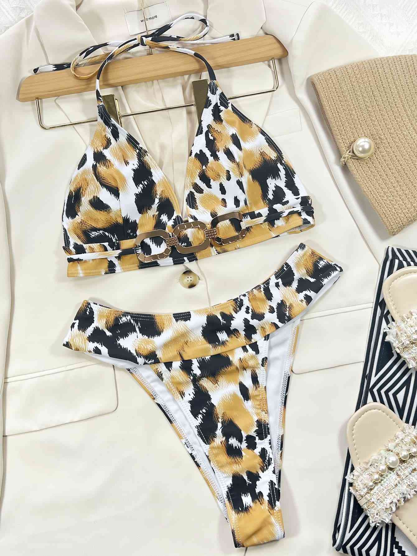 Women's Animal Print Halter Bikini Set for Summer Fashion