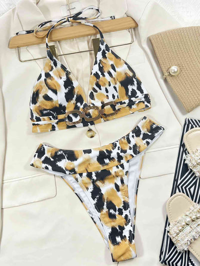 Women's Animal Print Halter Bikini Set for Summer Fashion
