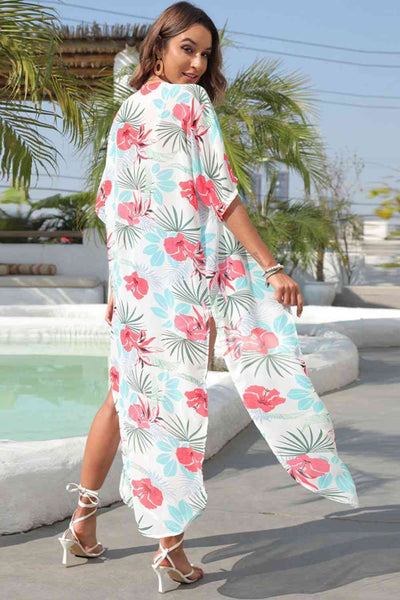 Floral Slit Half Sleeve Cover-Up for Summer Style