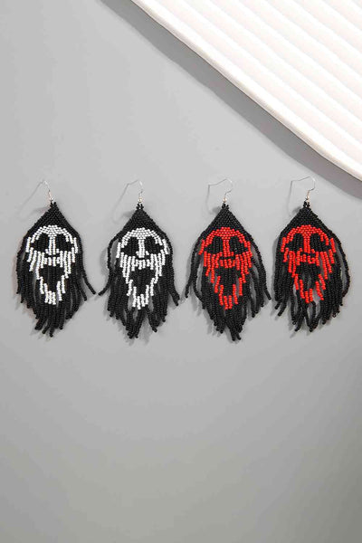 Intricate Black & White Beaded Dangle Earrings for Statement Style