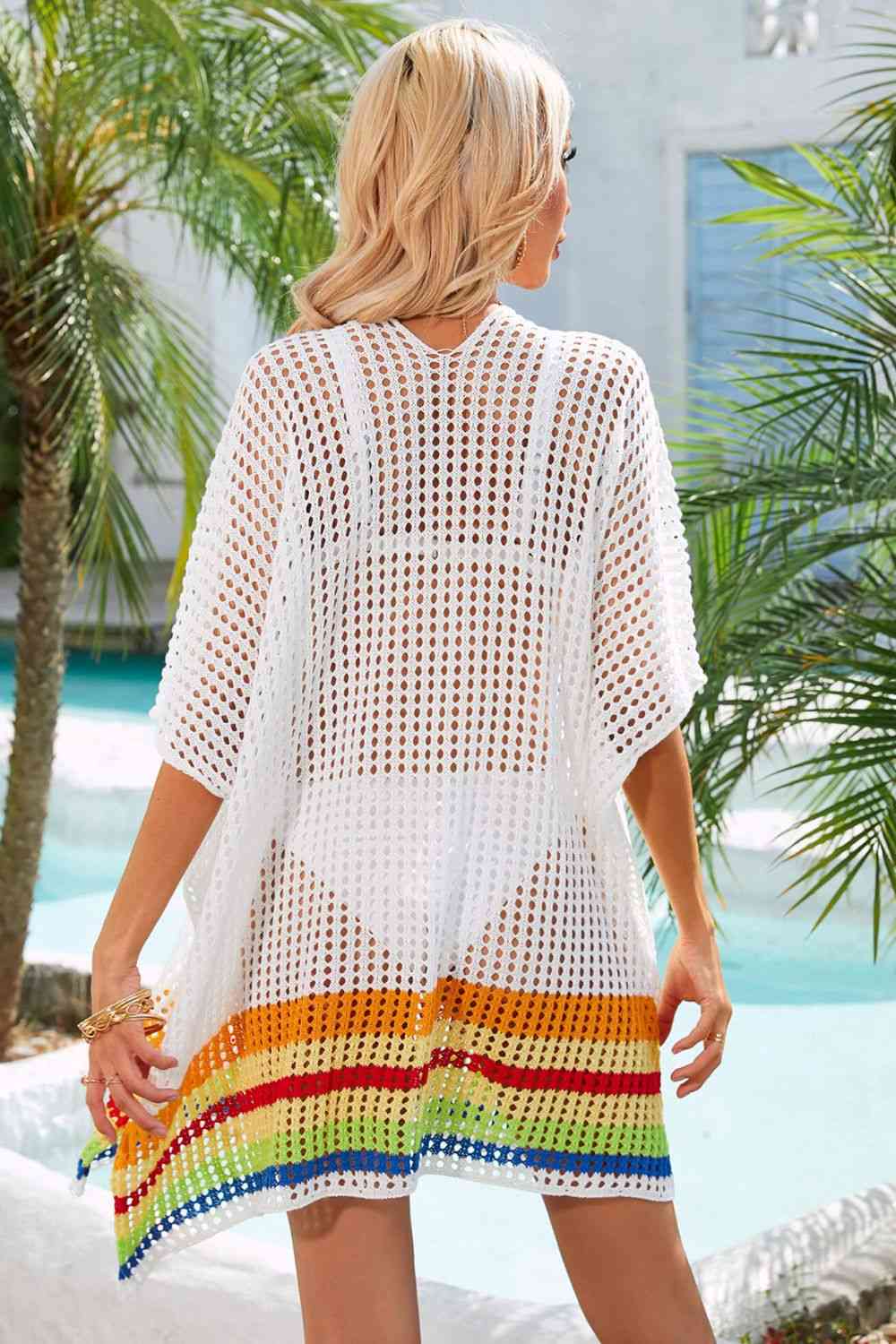 Rainbow Stripe Openwork Slit Cover-Up for Summer Style