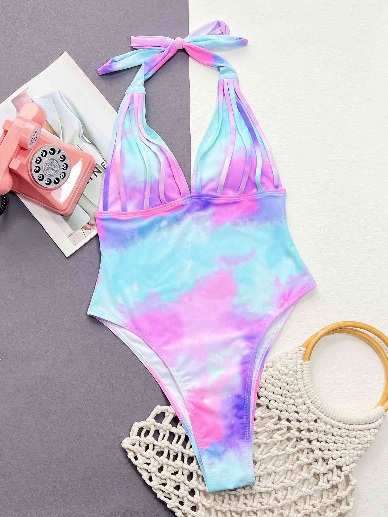 Tie-Dye Halter Neck One-Piece Swimsuit for Summer Fun