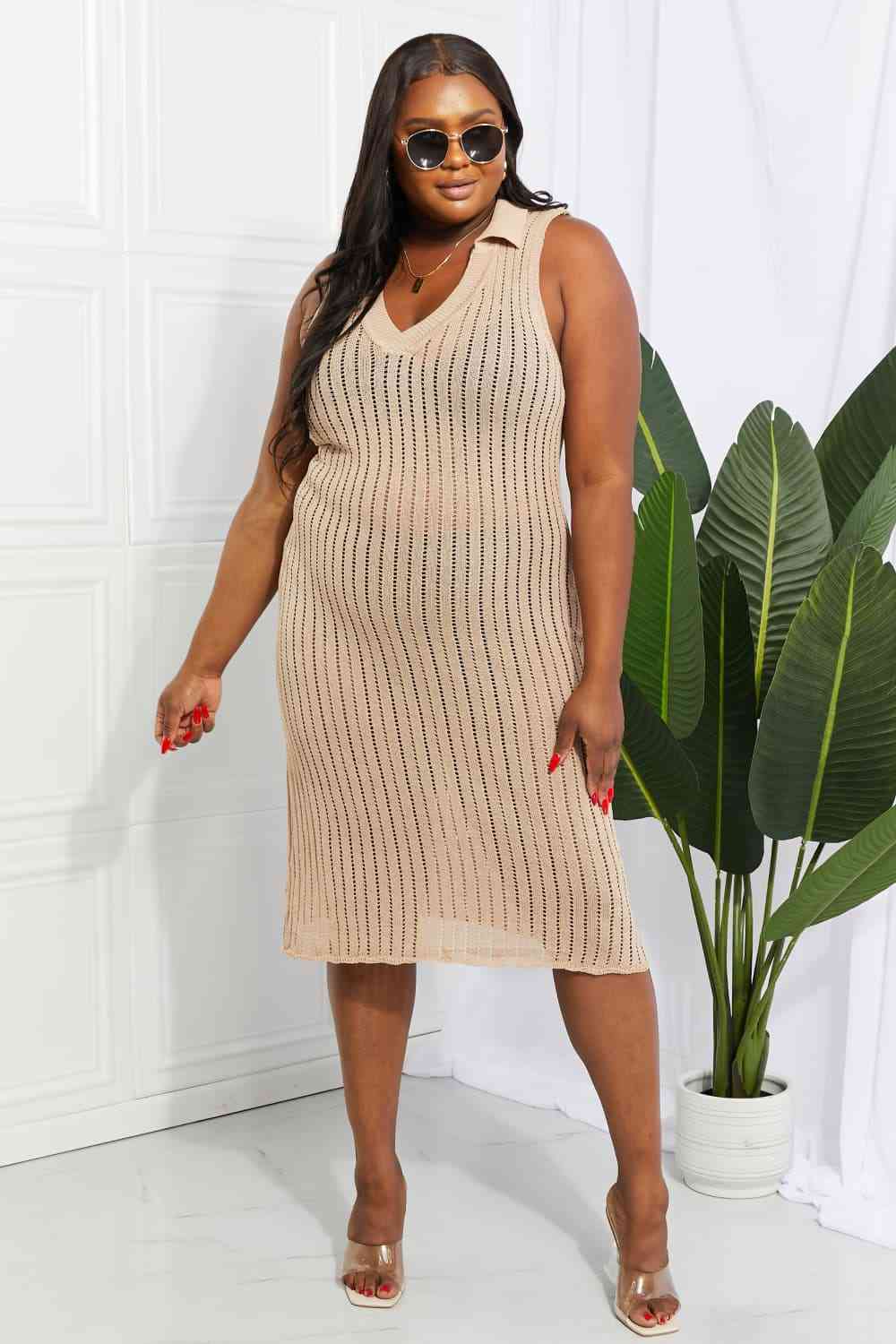 Openwork Johnny Collar Cover Up Dress for Stylish Summer