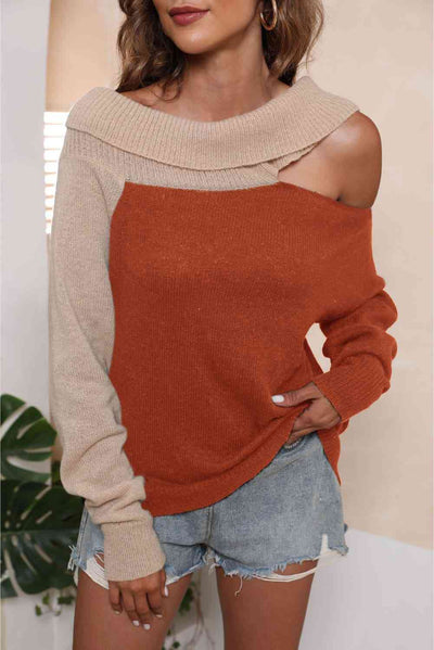 Trendy Asymmetrical Two-Tone Cutout Sweater for Casual Style
