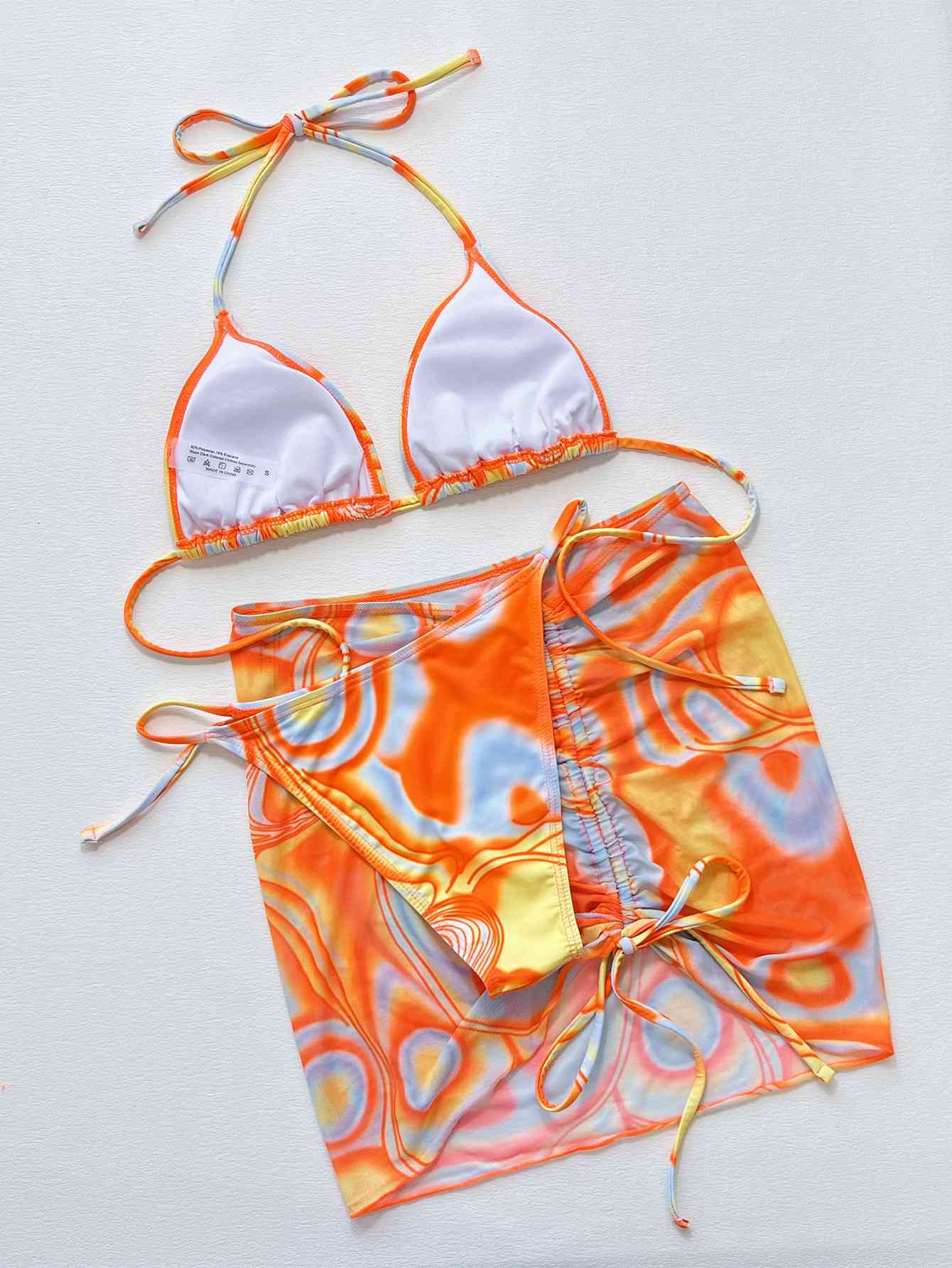 Stylish Multicolored Drawstring Ruched Three-Piece Swim Set