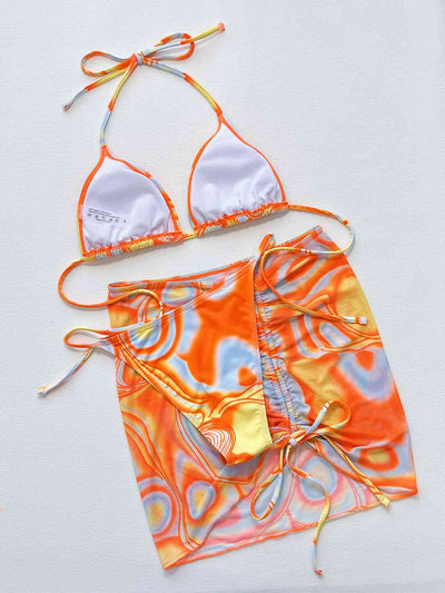 Stylish Multicolored Drawstring Ruched Three-Piece Swim Set