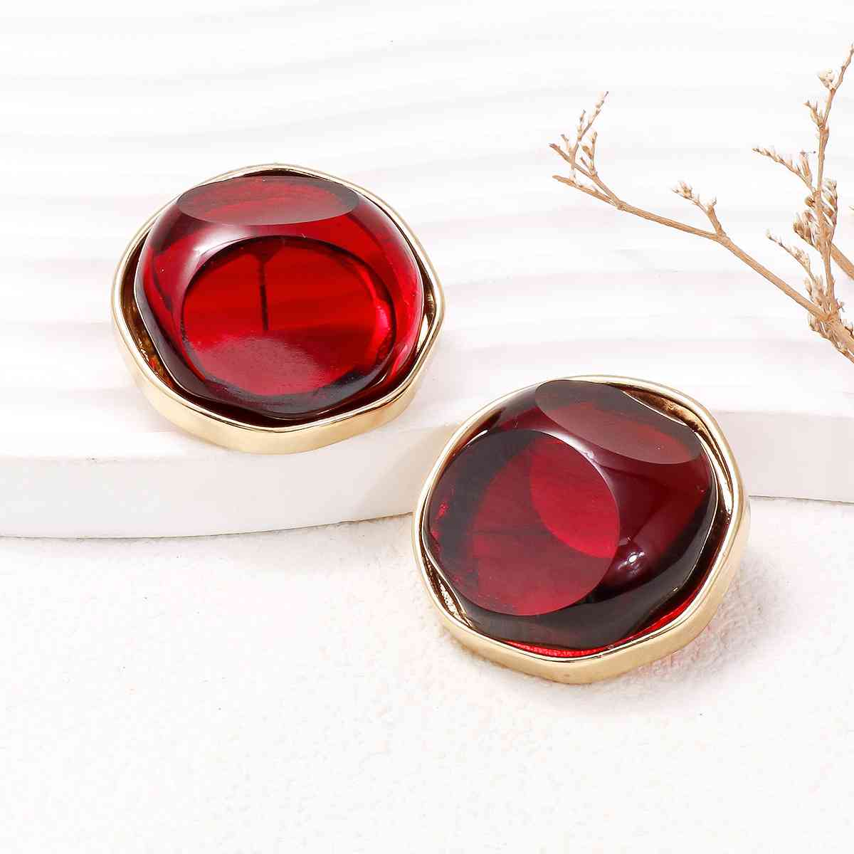 Trendy Red Alloy Geometric Earrings with Gold Accents
