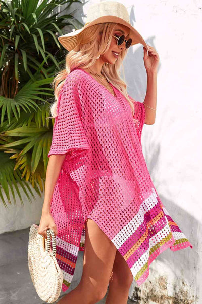 Rainbow Stripe Openwork Slit Cover-Up for Summer Style