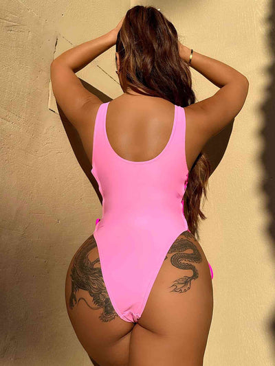 Lace-Up Deep V Sleeveless One-Piece Swimsuit for Summer Fun