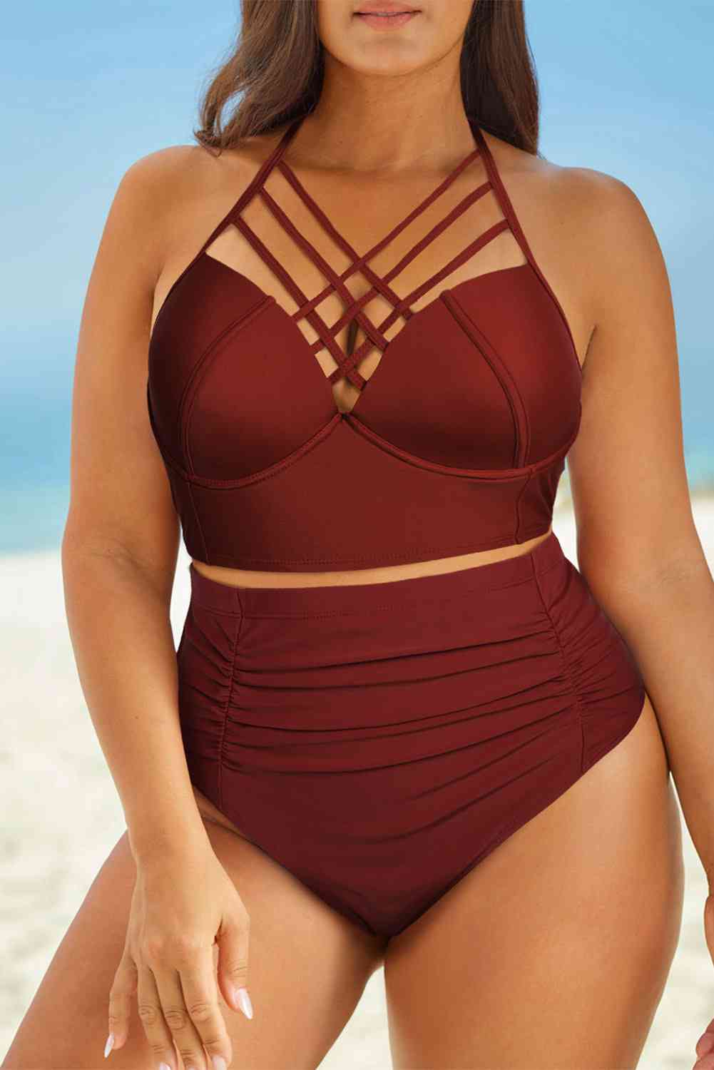 Halter Neck Crisscross Ruched Two-Piece Swimsuit Bliss