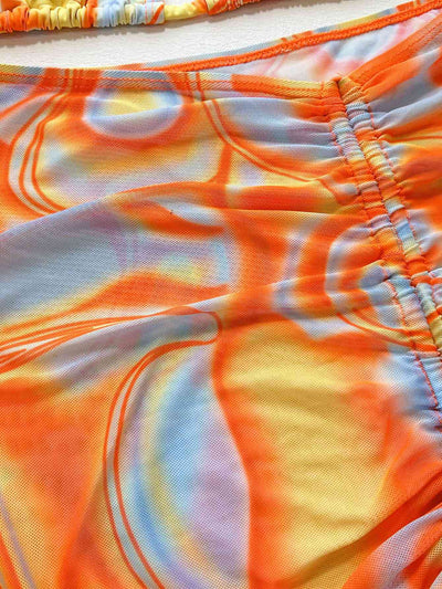 Stylish Multicolored Drawstring Ruched Three-Piece Swim Set