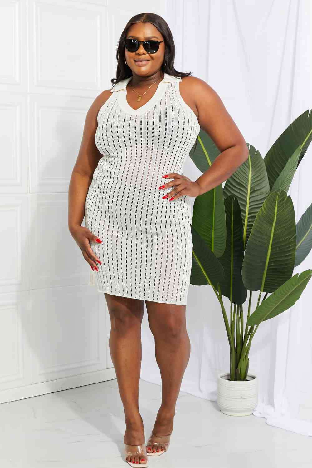 Openwork Johnny Collar Cover Up Dress for Stylish Summer