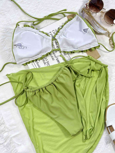 Frill Trill Halter Neck Three-Piece Swim Set for Summer