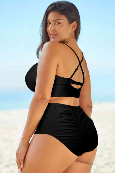 Halter Neck Crisscross Ruched Two-Piece Swimsuit Bliss