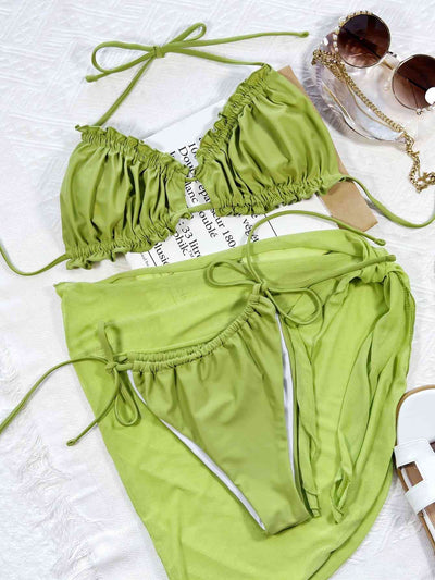 Frill Trill Halter Neck Three-Piece Swim Set for Summer