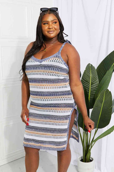 Striped Tie Shoulder Split Cover Up Dress for Summer Fun