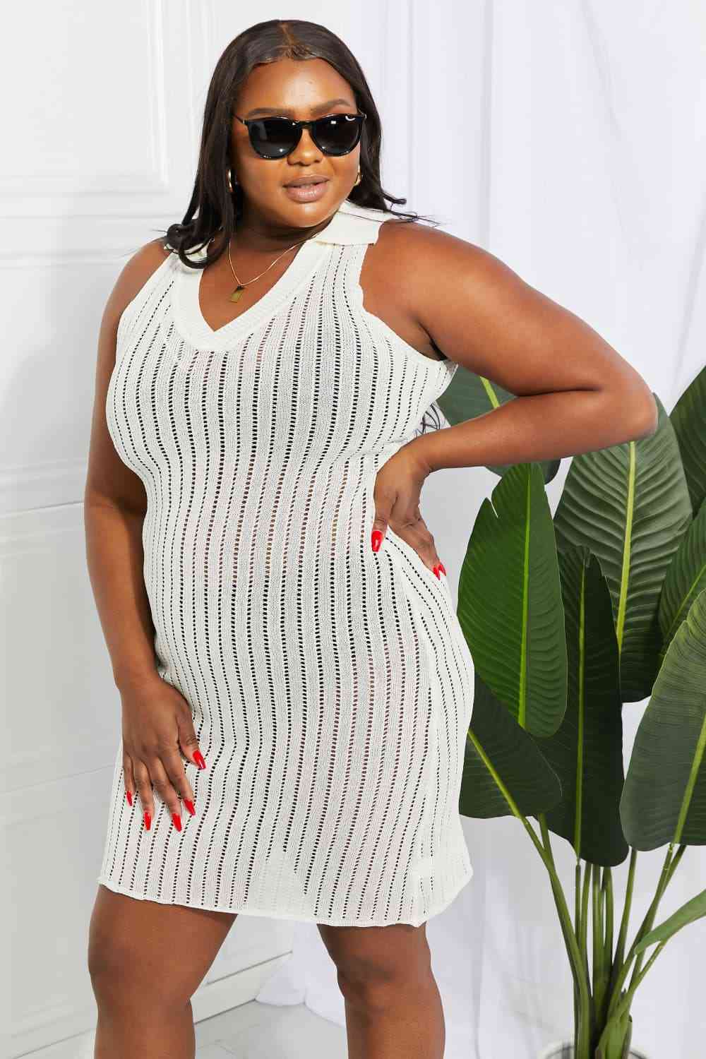 Openwork Johnny Collar Cover Up Dress for Stylish Summer