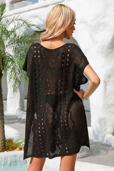 Openwork Plunge Dolman Sleeve Cover-Up Dress for Summer