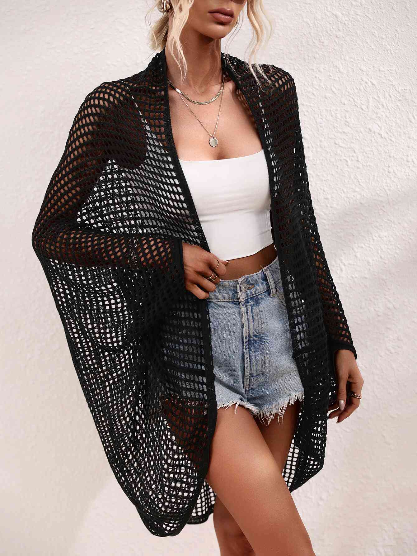 Openwork Open Front Longline Cover Up for Effortless Style