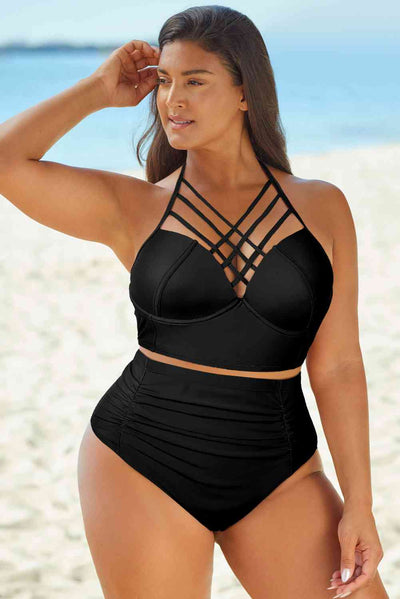 Halter Neck Crisscross Ruched Two-Piece Swimsuit Bliss