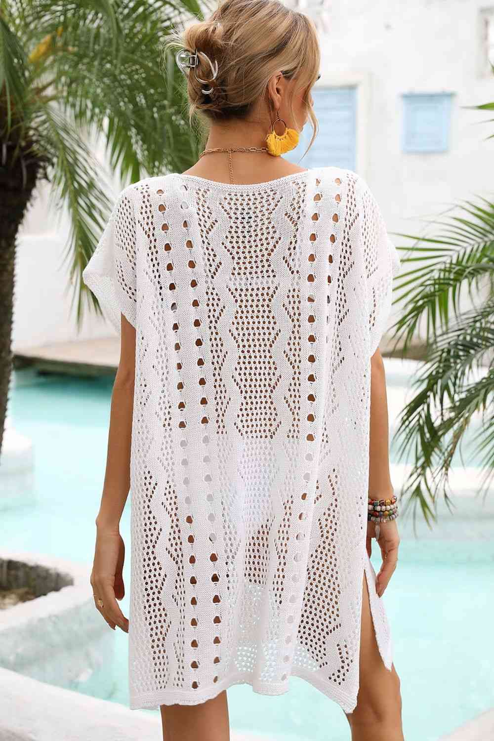 Openwork Plunge Dolman Sleeve Cover-Up Dress for Summer