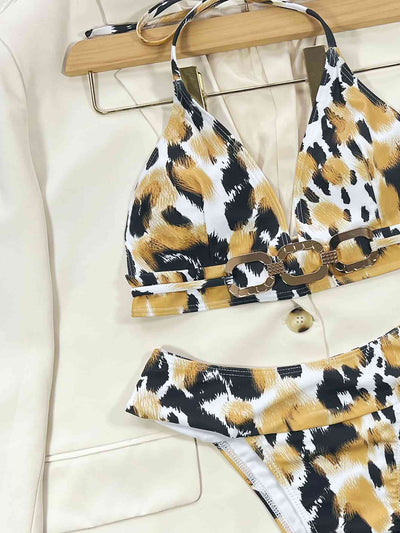 Women's Animal Print Halter Bikini Set for Summer Fashion