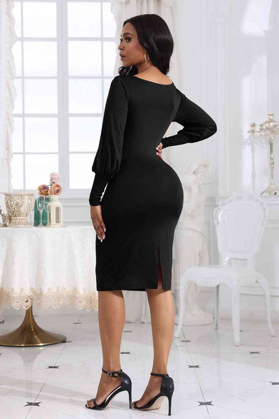 Elegant Boat Neck Dress with Lantern Sleeves