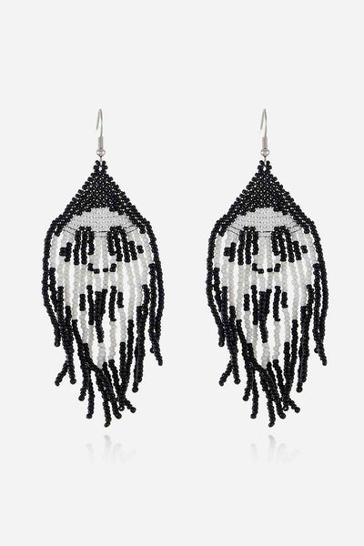 Intricate Black & White Beaded Dangle Earrings for Statement Style