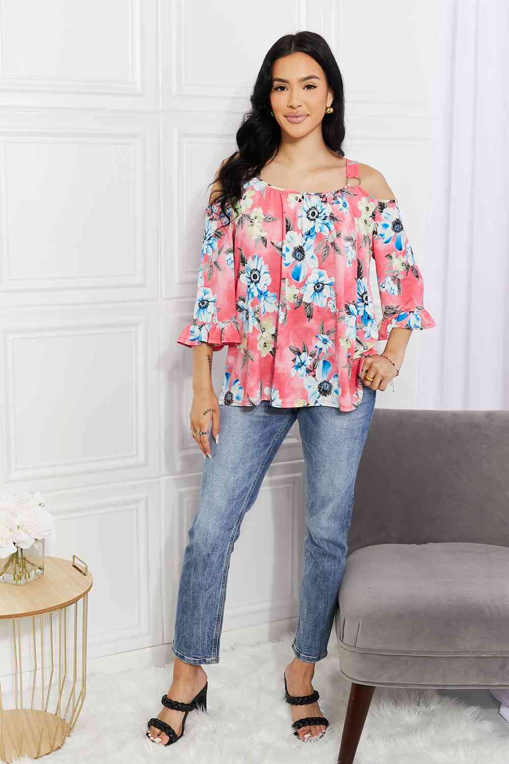 Sew In Love Full Size Fresh Take Floral Cold-Shoulder Top