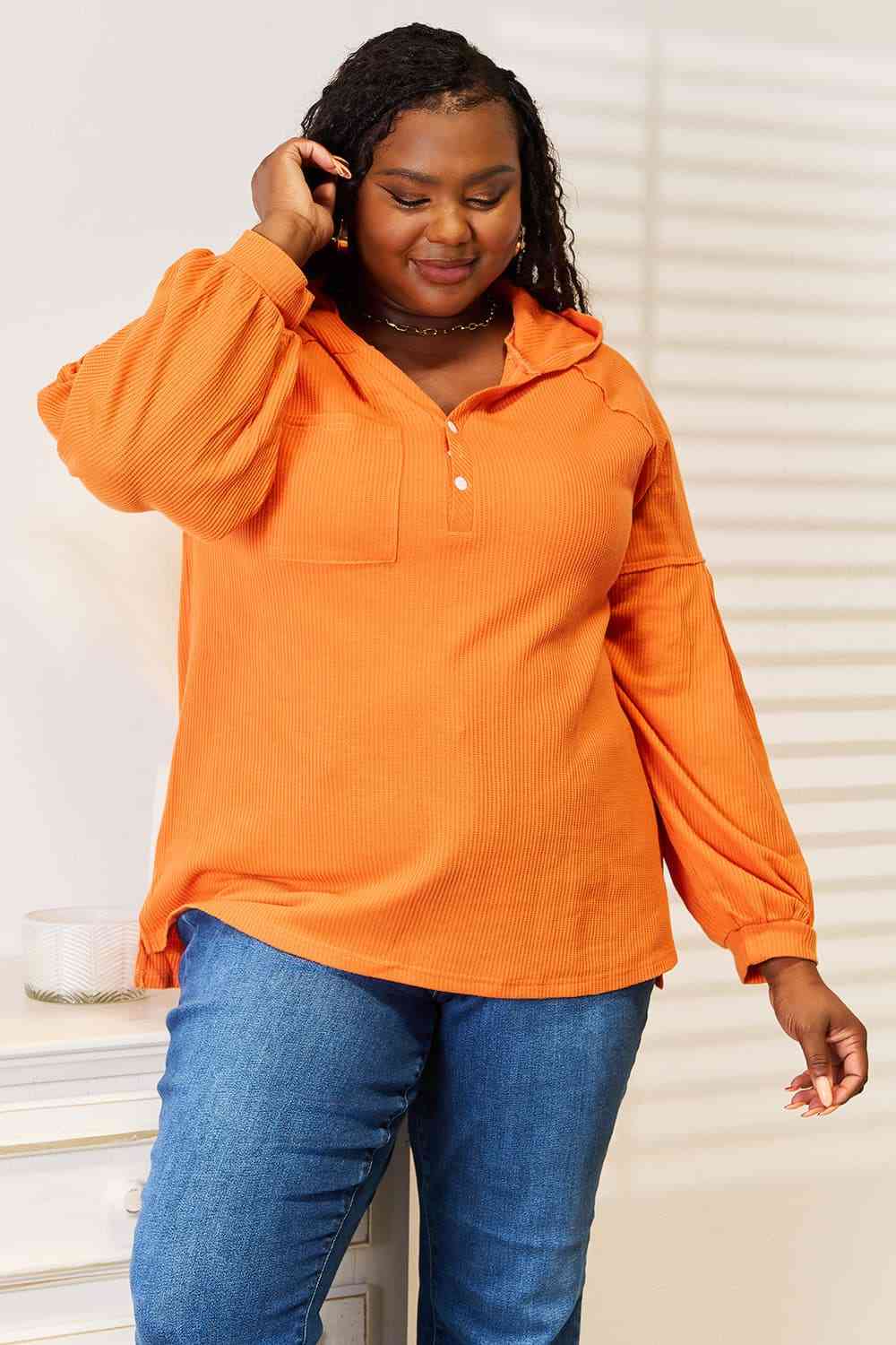 Women's Fashion Hoodie with Side Slit and Buttoned Design